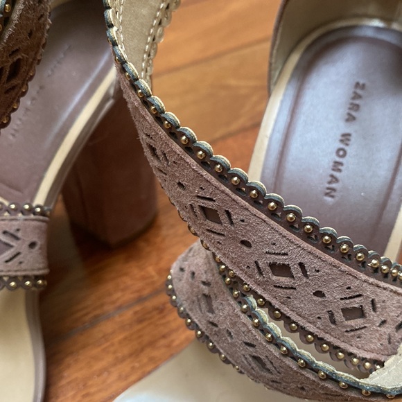Zara Mauve Laser Cut Leather Heel Sandal - Picture 2 of 5